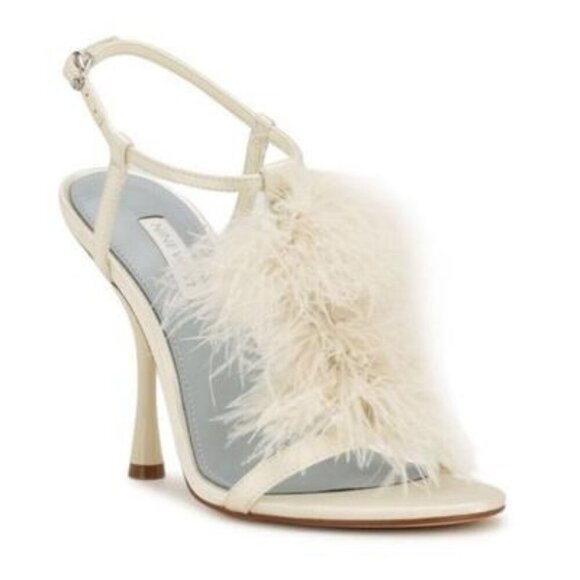 Nine West Women's 10 Millions Bridal Ankle Strap Heeled Dress Sandals Ivory Sati - Picture 1 of 5